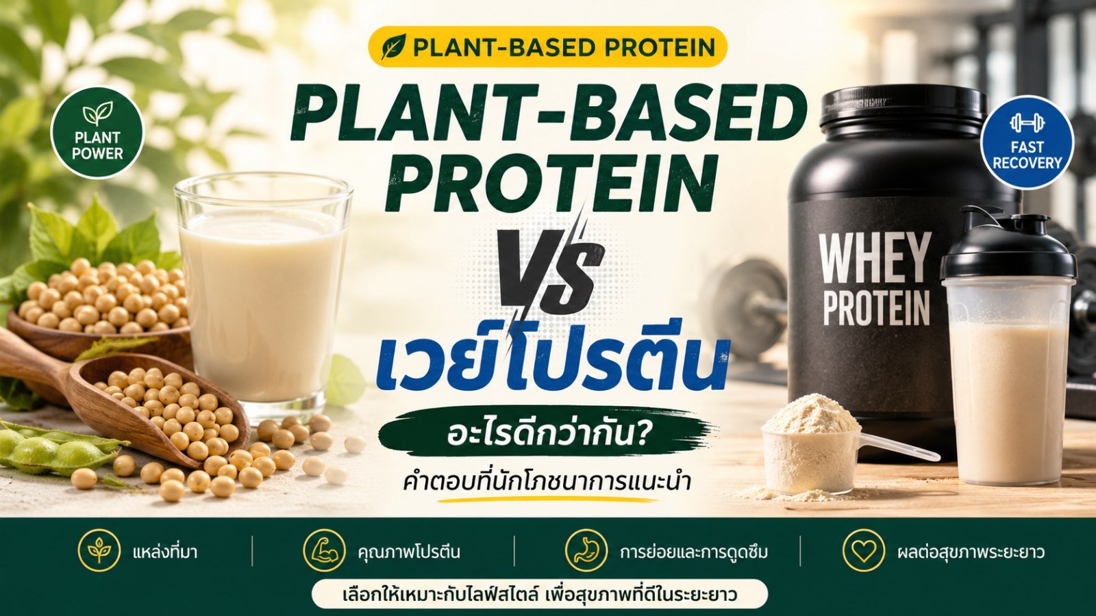 Plant-Based Protein vs เวย์โปรตีน — อะไรดีกว่ากัน?