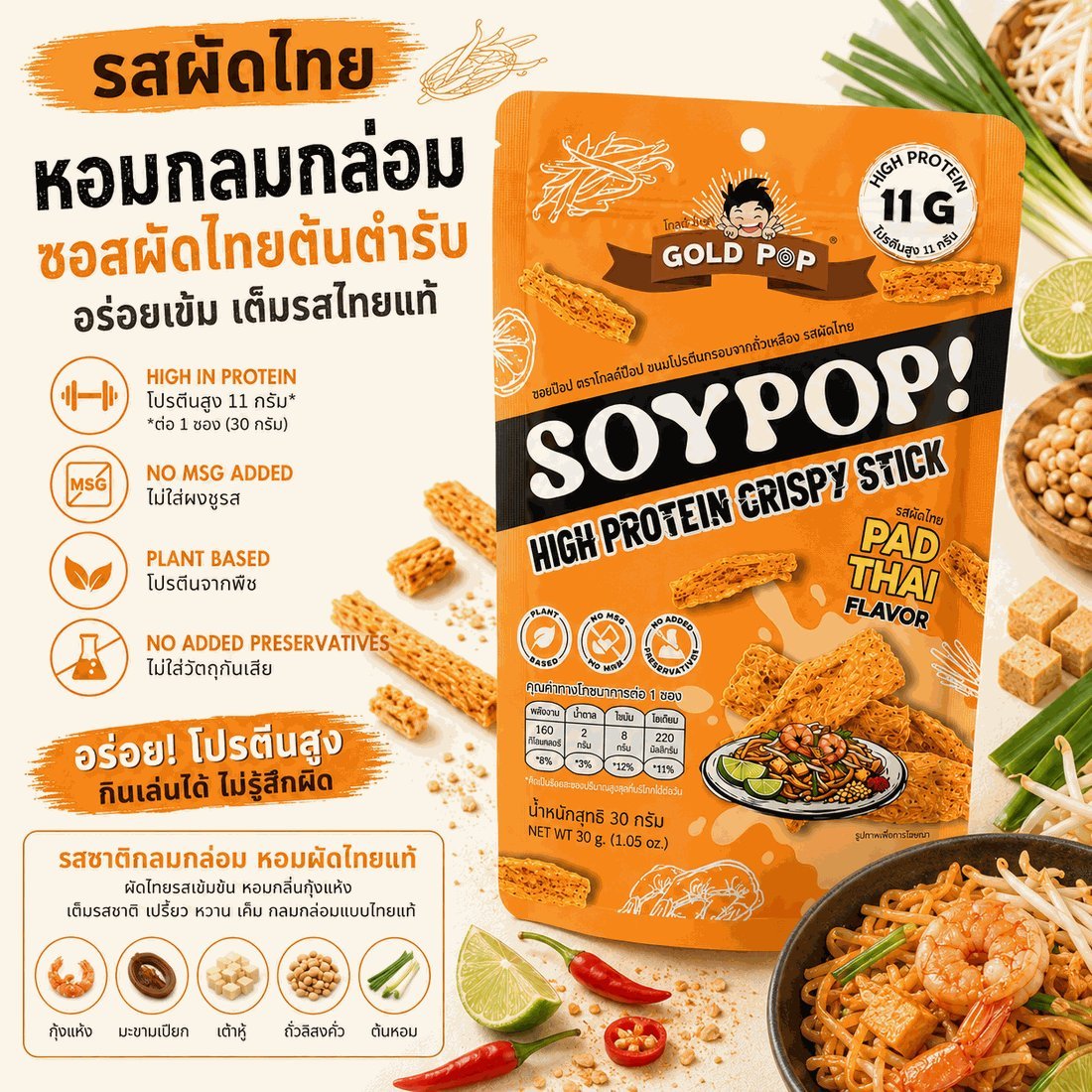 ซอยป๊อป รสผัดไทย — รายละเอียดรสชาติและคุณค่าทางโภชนาการ