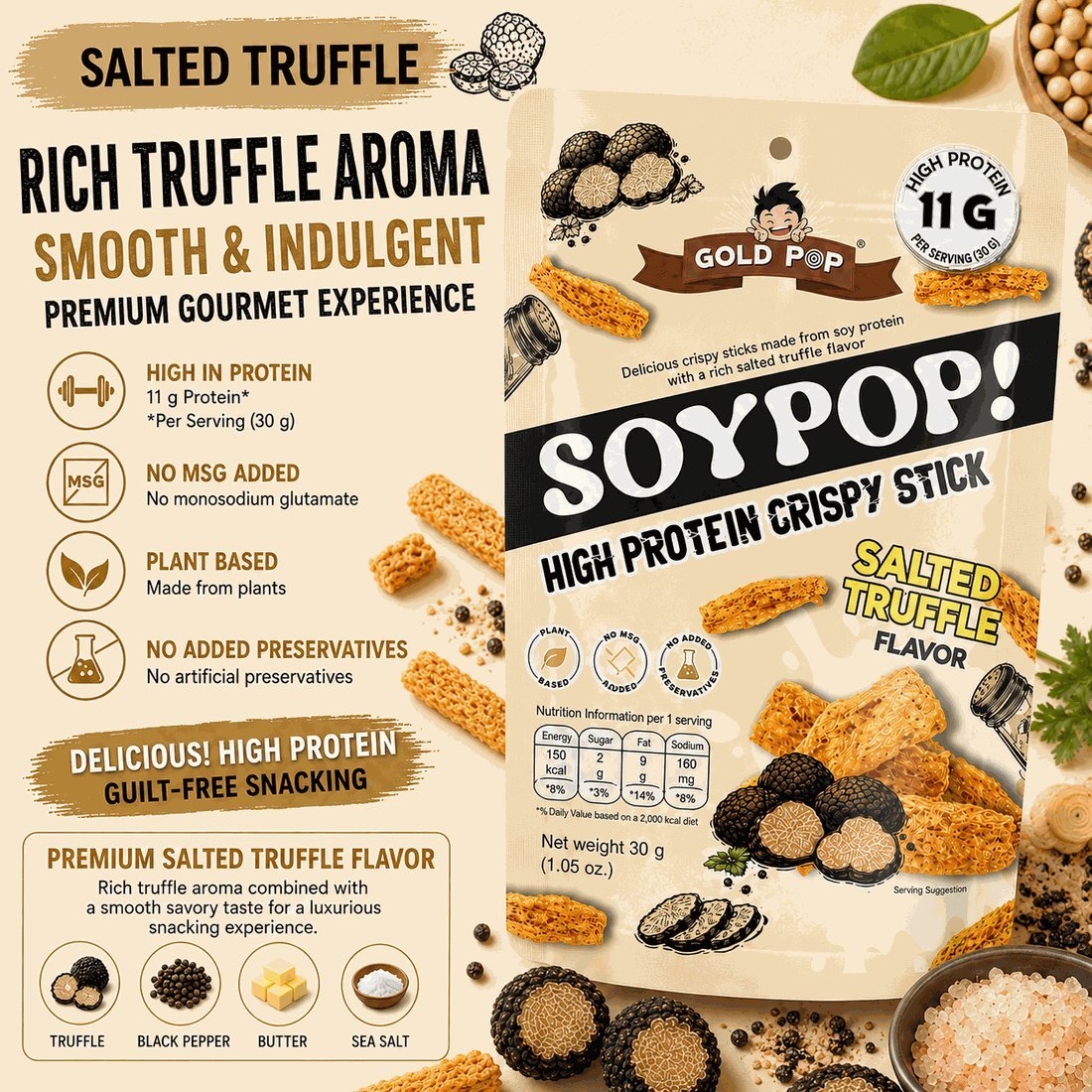 SoyPop 咸味松露 — 详情รสชาติและคุณค่าทางโภชนาการ